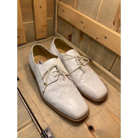 DONATO Marrone Mens White Croc Embossed Leather Oxfords Size 12 Groom - Picture 1 of 9